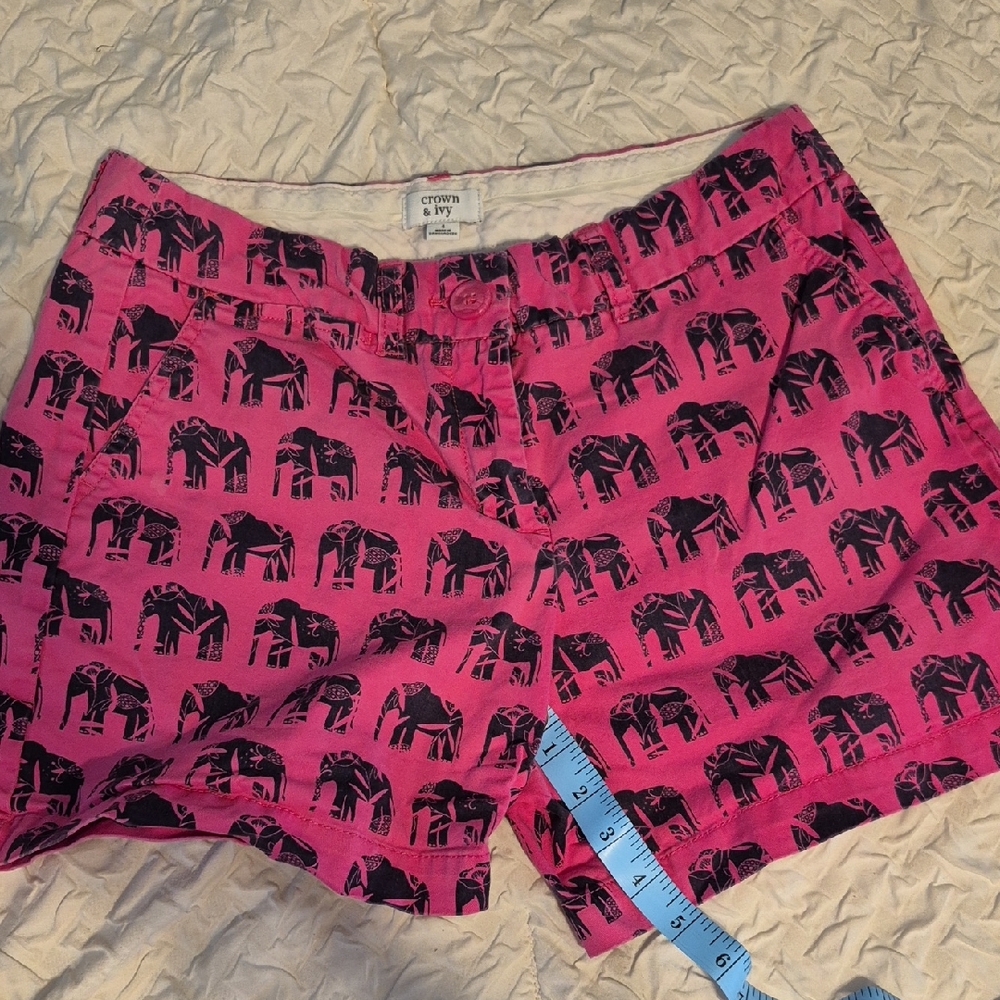 Crown & Ivy Pink Elephant Patterned Shorts